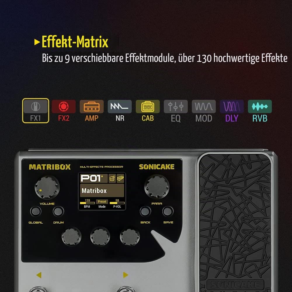 SONICAKE Gitarren Effektpedal Multi-Effekte Prozessor mit Expression Pedal 140 integrierte Effekte 198 Presets Gitarren Bass Amp Modeling Unterstützung IR OTG USB Audio Interface Matribox