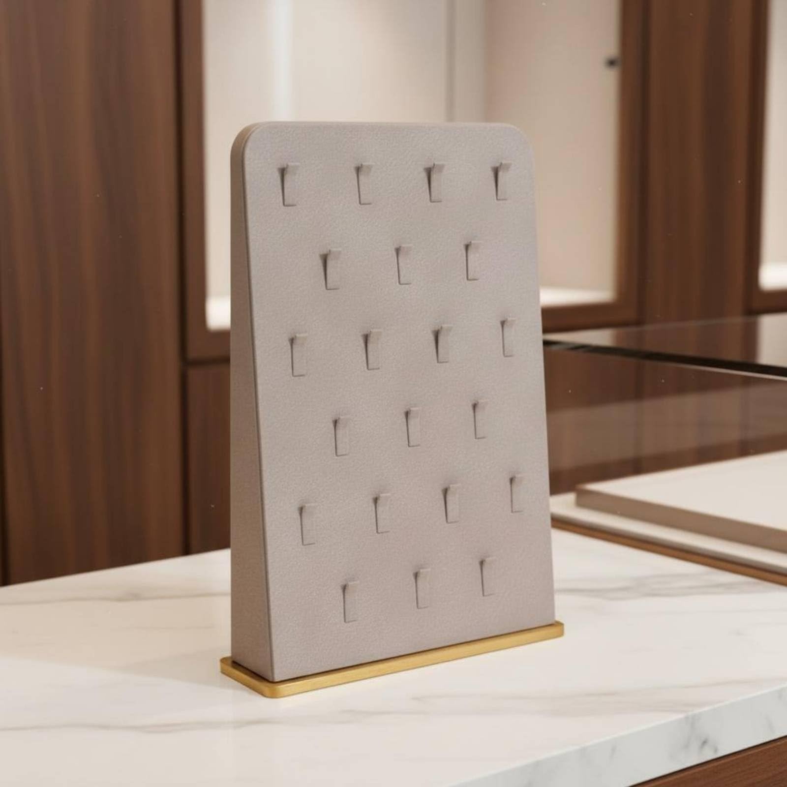 Espositore Gioielli Supporto Orecchini Anelli Pendenti Organizer con Rivestimento in Microfibra E Struttura in Metallo a Più File per Ordine E Mostra, Beige, Piccola 18 5 17cm