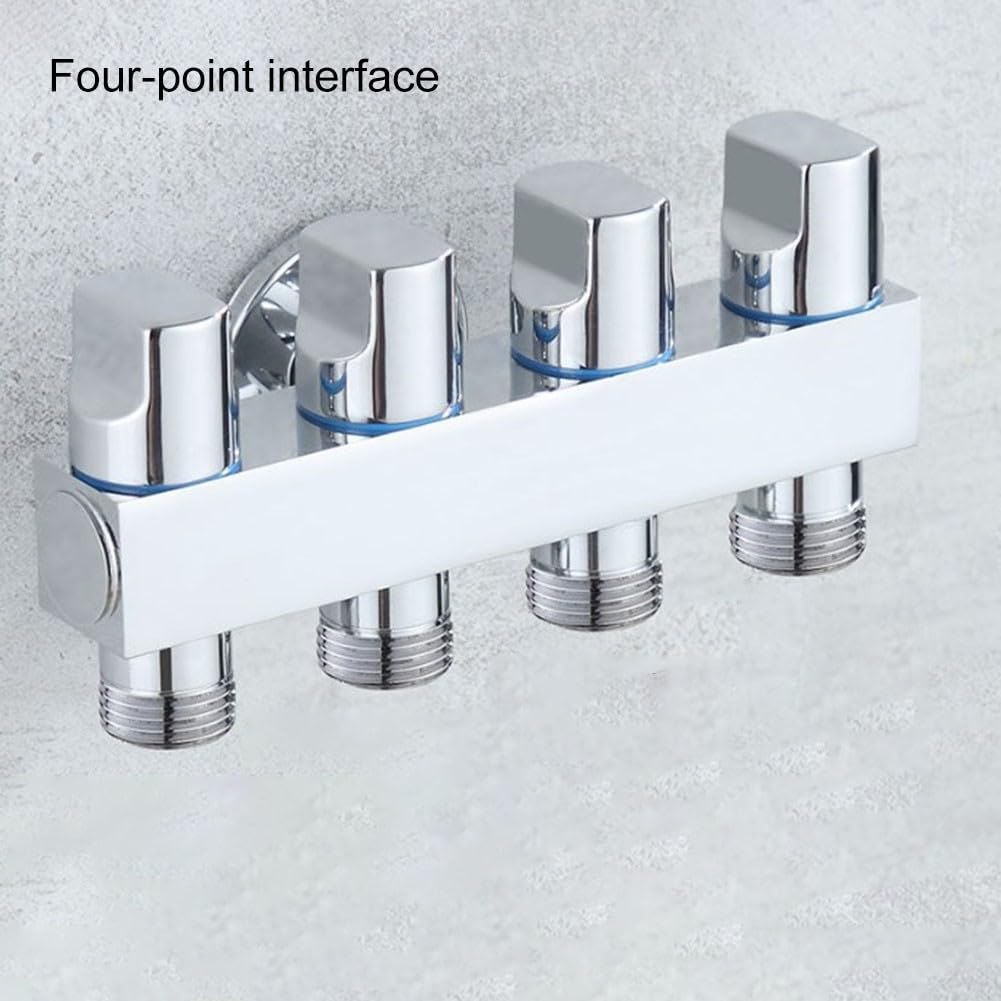 Eckventil aus Messing mit vier Ausgängen, perfekt für effiziente Wasserverteilung im Haushalt (Silber)