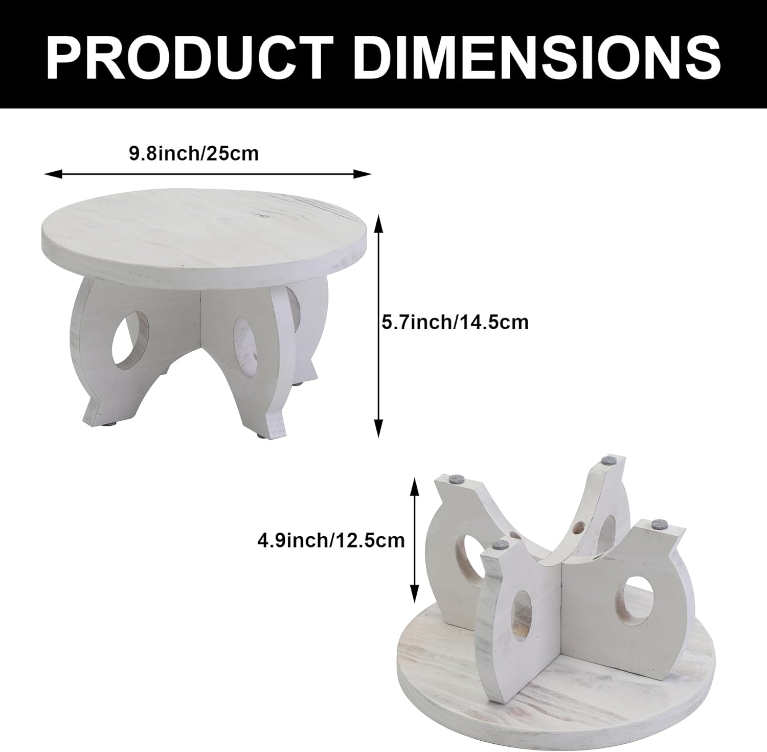 Small Plant Stand Kitchen Display Stand 10 inch Plant Holder Plant Stool Round Stand Risers Farmhouse Rustic Balcony Decor Pedestal Board Washed White