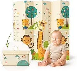 Tapete Infantil Emborrachado Dobrável 2x1,5m Tatame Dupla Face 6mm Antiderrapante Bebê Atividades Educativa Macio Impermeável Colorido Tapetinho Criança Reversível Leve com Bolsa (Safari e Cidade)