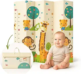 Tapete Infantil Emborrachado Dobrável 2x1,5m Tatame Dupla Face 6mm Antiderrapante Bebê Atividades Educativa Macio Impermeável Colorido Tapetinho Criança Reversível Leve com Bolsa (Safari e Cidade)