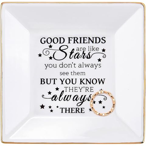 Friend Gifts for Women - Ceramic Ring Trinket Dish Jewelry Tray - Birthday for Her Best Friends Female - Friendship Gifts for Women Friends - Good Friends are Like Stars Gift