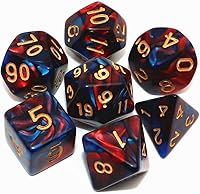 Vista 10 de Dados poliédricos azul y rosa DND para juegos de rol de mazmorras y dragones D&D con bolsa de dados