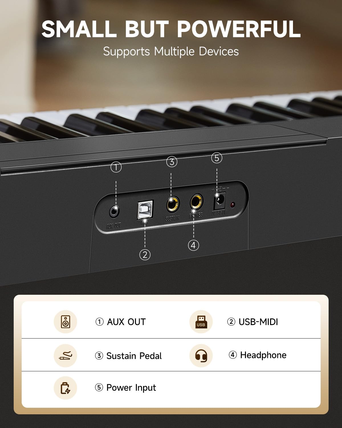 Donner DK-10S Digital piano 61 Tasten klavier mit beleuchteter Tastatur für Anfänger e piano- Tragbar, 5h Akku, 500 Sounds, inkl. Holzständer & Lern-App - Schwarz