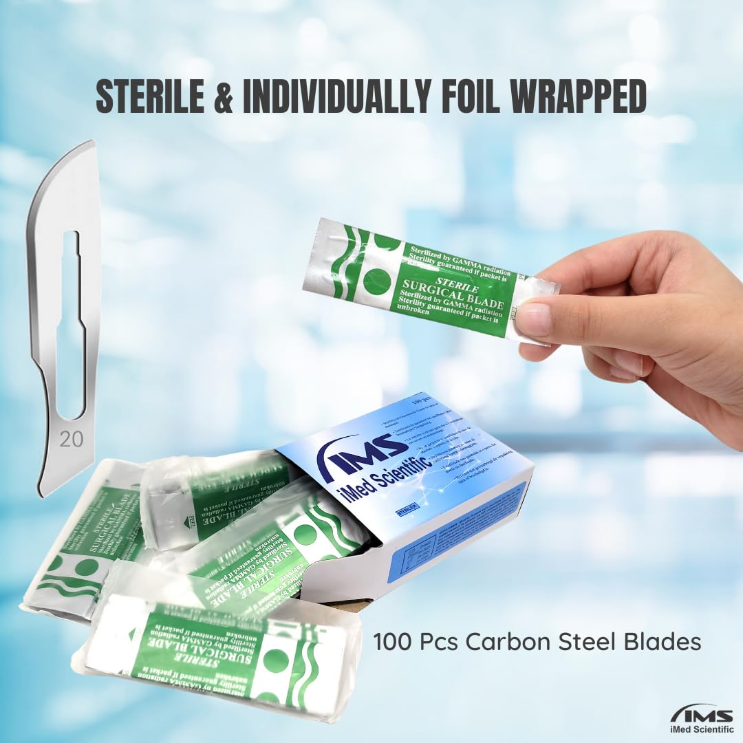 Sterile Scalpel Blade #25, Pack of 100 for Scalpel Handle #4, 6