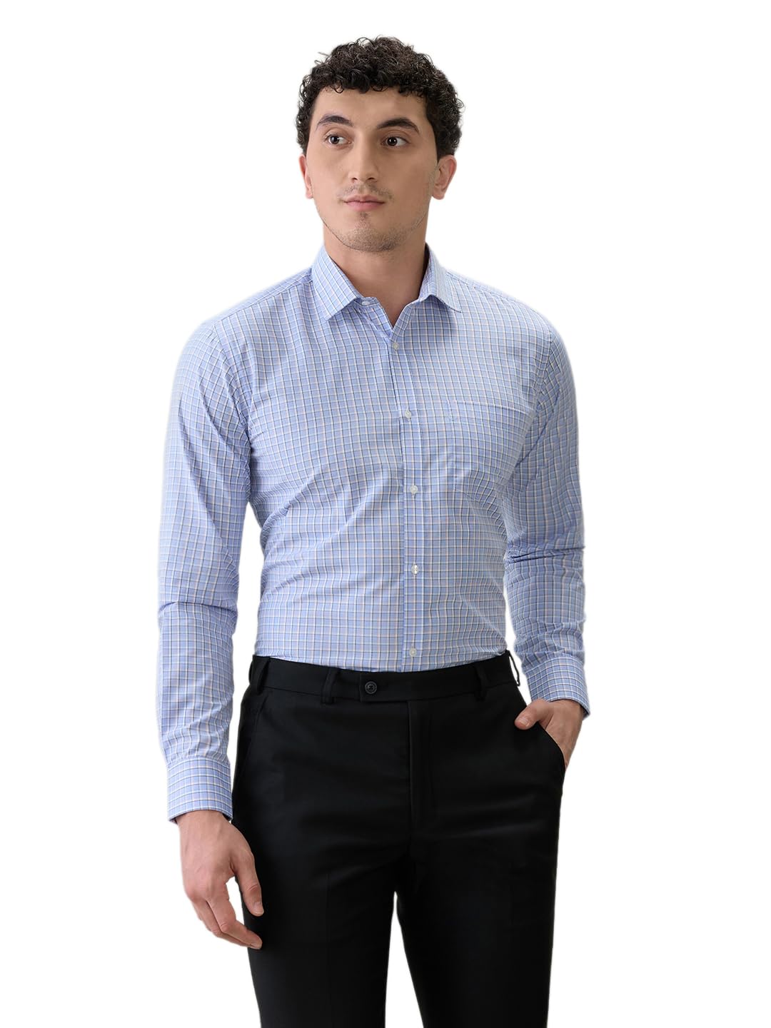 park avenue Men Slim Fit Checks Pattern Polyester Cotton Blend Semi Cut Away Collar Full Sleeve Formal Shirt-picture-44