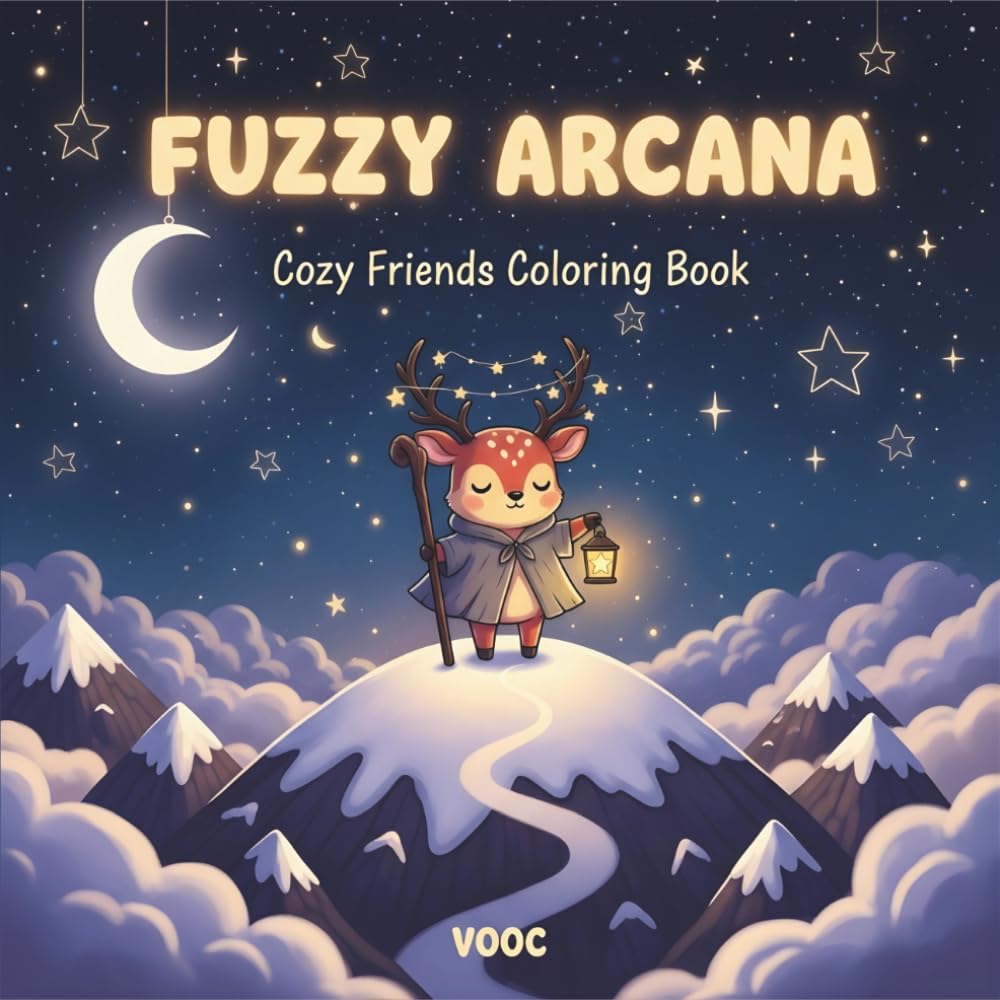 Fuzzy Arcana: Cozy Friends Coloring Book for Adults Featuring Cute Chibi Animal Major Tarot Illustrations for Relaxation and Mindfulness