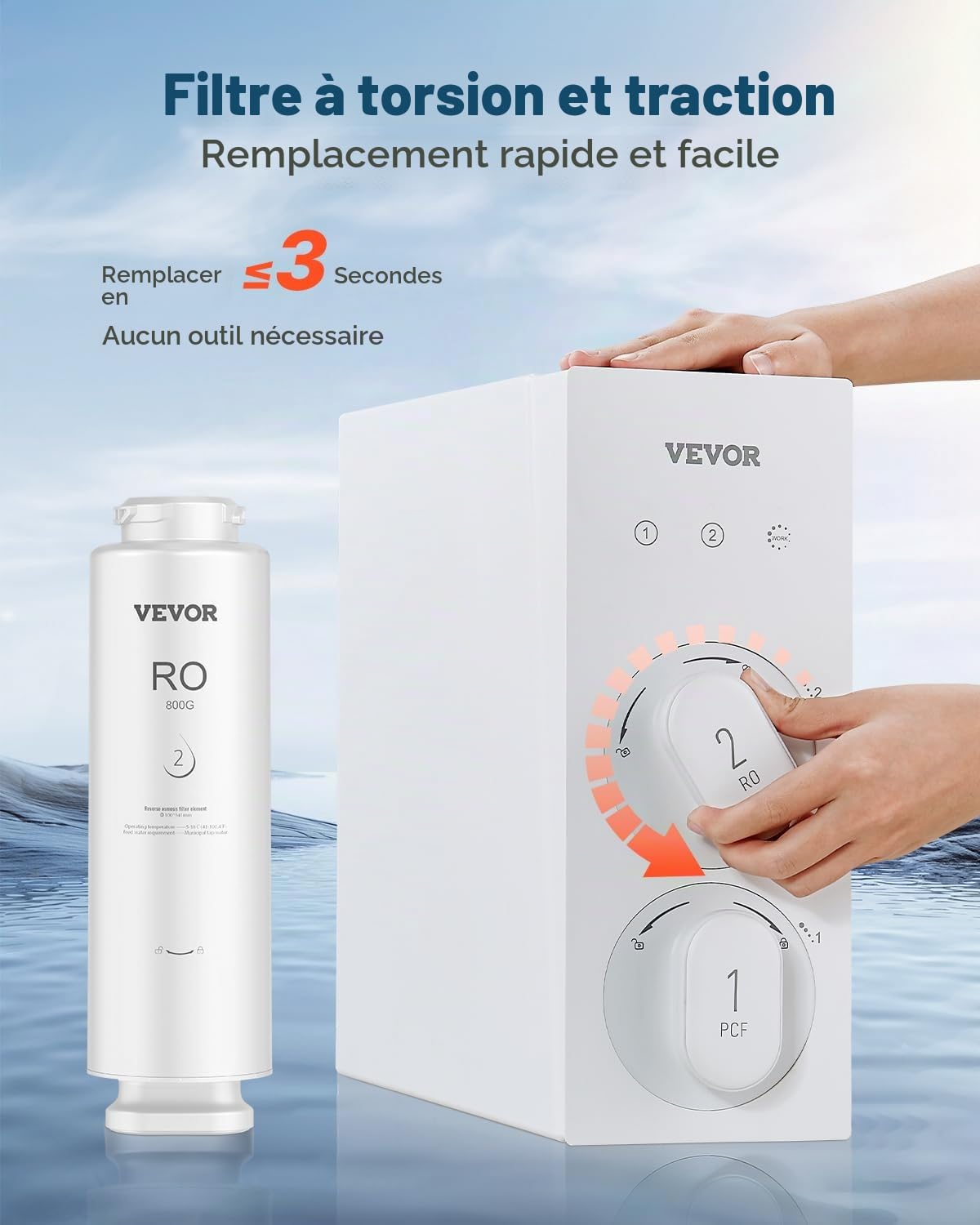 VEVOR Système d'osmose inverse, 800 GPD, remplacement du filtre à eau par osmose inverse, 11 étapes, cartouche RO pendant 24 mois, réduit le plomb et le chlore, pour filtre à eau sous évier SS-005