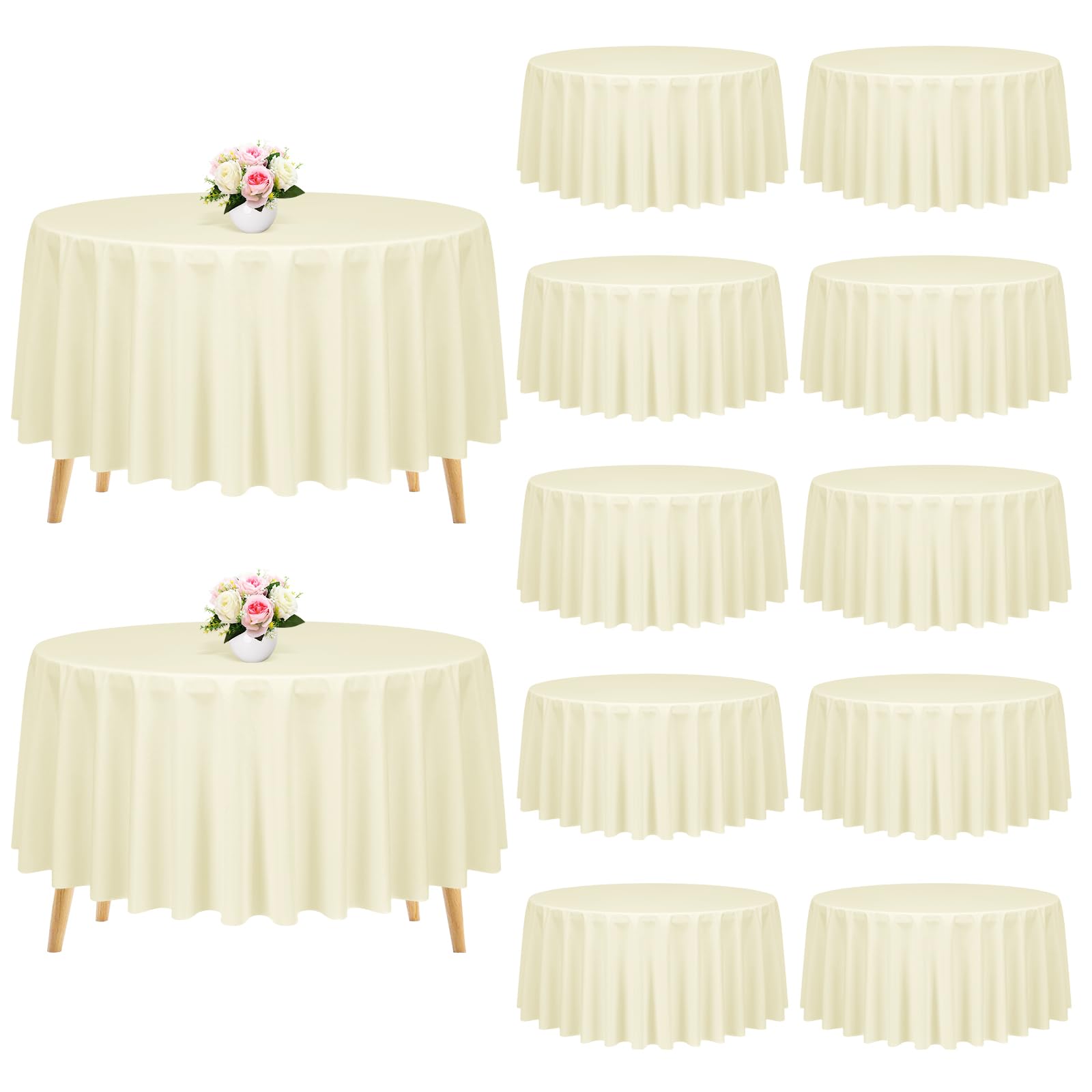 Pesonlook 12 Pack Round Tablecloth Beige Polyester Round Table Cloths 90 Inch Washable Fabric Round Table Cover Beige Tablecloth for Wedding/Party/Banquet/Dining/Buffet Table(Beige/90 Inch)