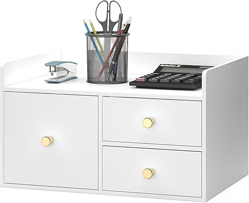 Miniatura 11 de Organizador de escritorio de bambú con cajones, caja de almacenamiento de escritorio de madera para facturas, suministros de oficina, utensilios de