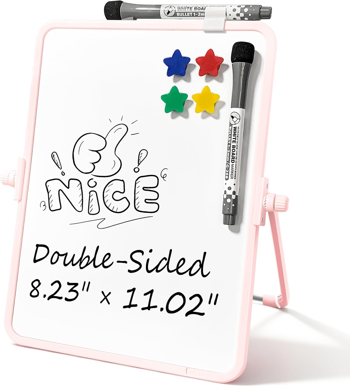 Colorful Dry Erase White Board 8.3x11in, Magnetic Desktop Board with Stand, 2 Markers (Eraser Head), 4 Magnets - Double-Sided Easel for Daily Planning, Memo, Office/Home/School (Pink)