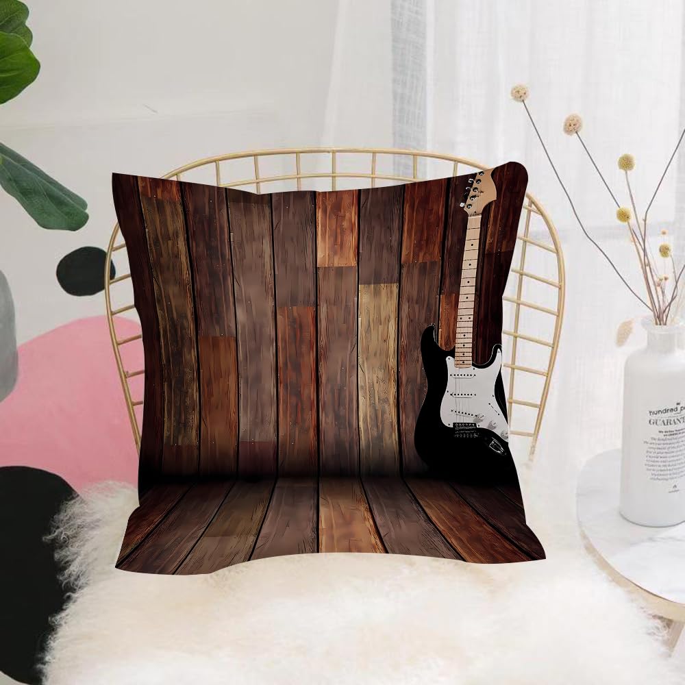 HYOSXW Cushion Cover,Throw Pillow Case Home Decorative for Living Room Bedroom Sofa Chair 16X16 Inch,electric guitar in the wooden room,Pillowcase 40X40cm