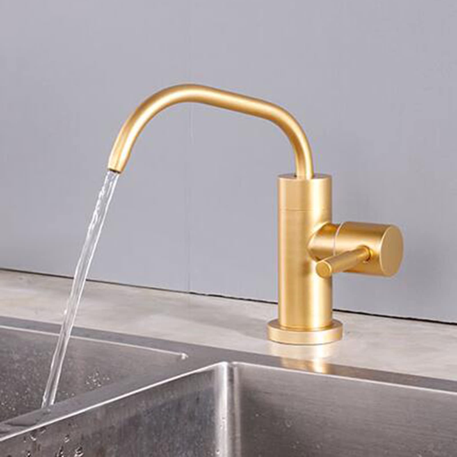 HLTYGWX Rubinetto depuratore Acqua Potabile Solo Acqua Fredda in Acciaio Inossidabile Rubinetto Filtro Acqua da Cucina a Foro Singolo - Oro Spazzolato