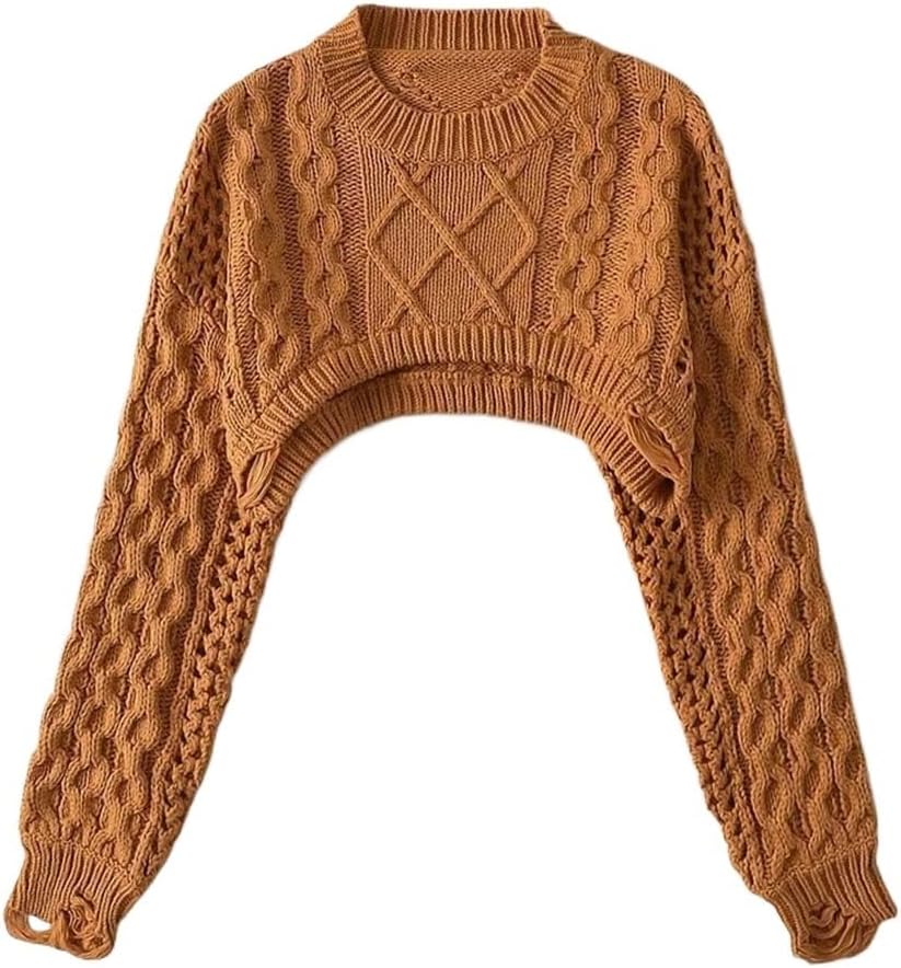 Personalized Cutout Short Navel-grazing Knit Sweater Women High Waisted Long-Sleeved Tops