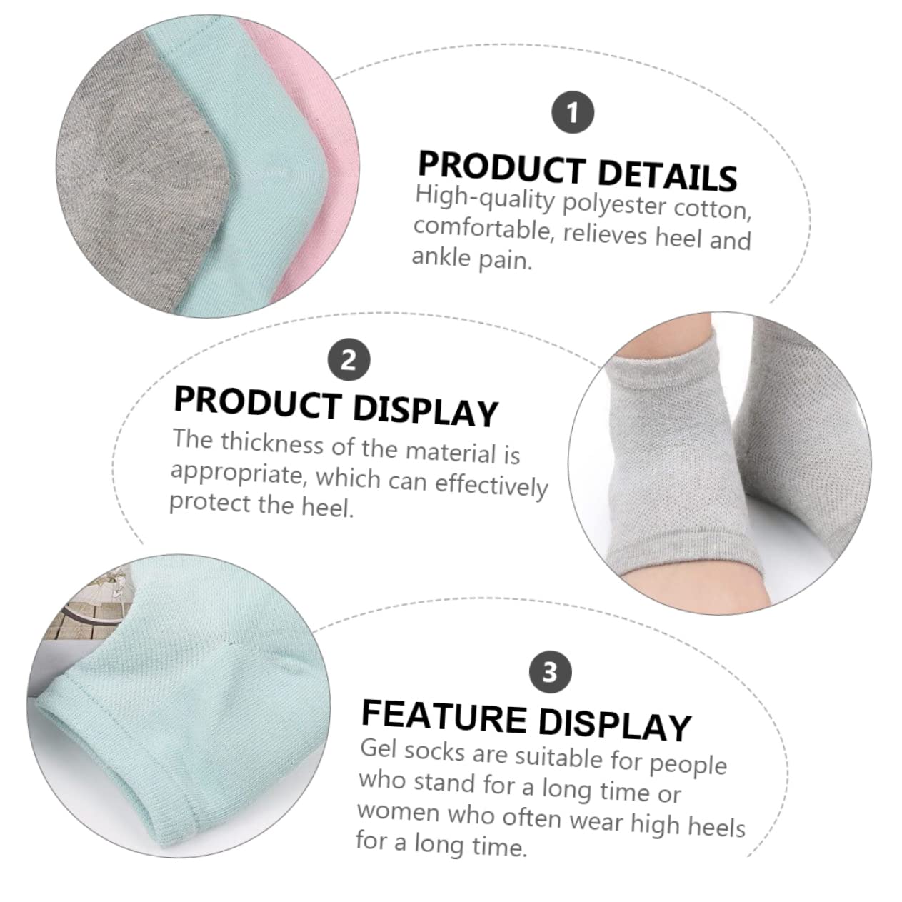 HAKIDZEL 4-Pair Heel Moisturizing Socks Open Toe Foot Socks for Heel Repair Soft Cotton Blend Dry Crack Prevention