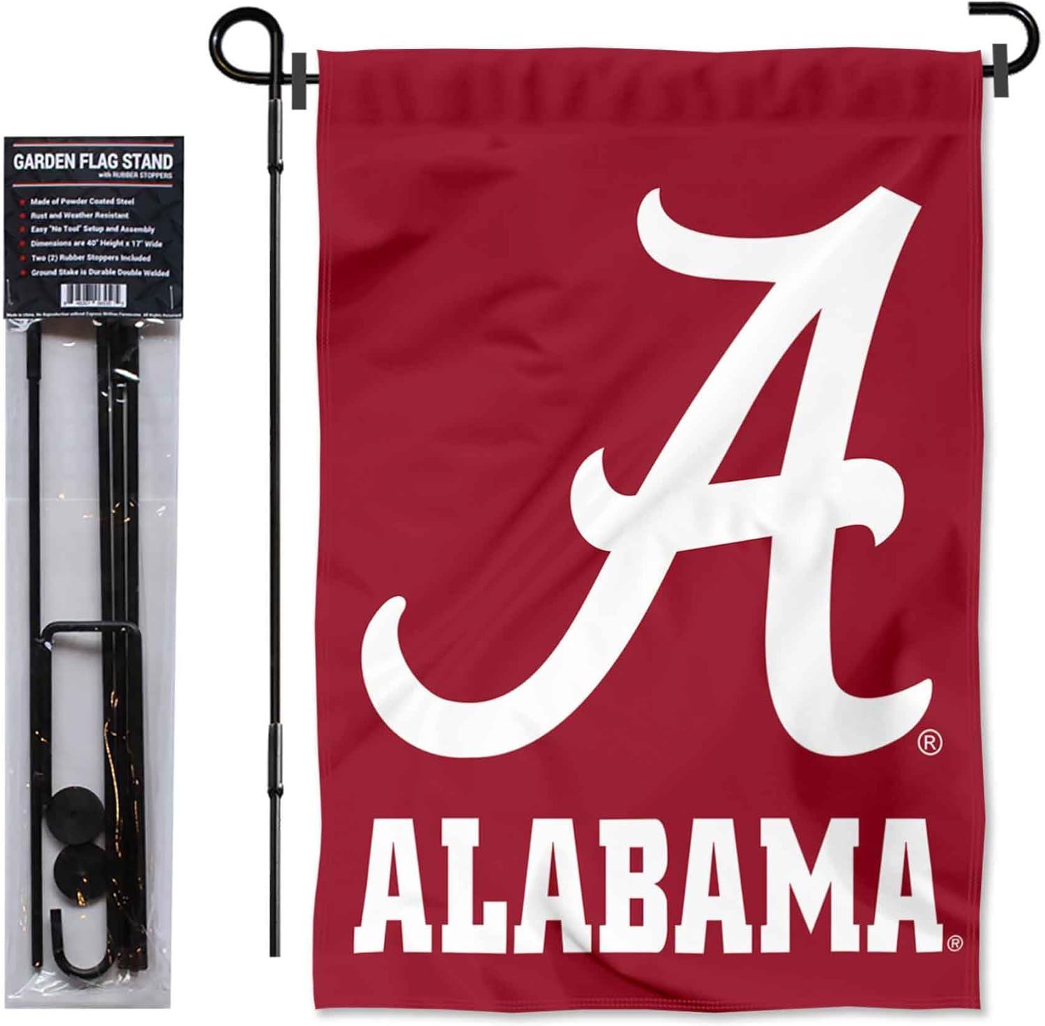 Alabama Crimson Tide Script A Garden Flag with Stand Holder