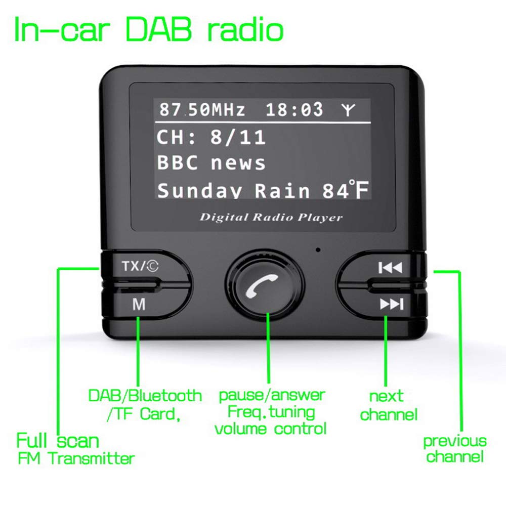 PolarLander Dab Récepteur Bluetooth Kit de Voiture Lecteur de Musique Transmetteur FM 2.1A Double Chargeur de Voiture USB Support TF Carte