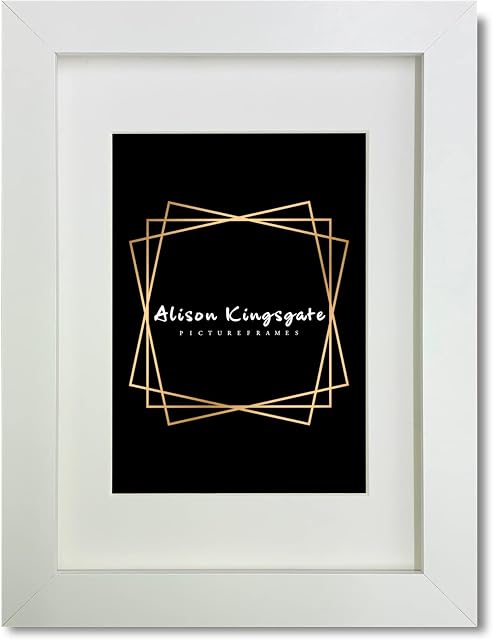 Alison Kingsgate White A4 Frame With Mount For A5 Size (14.8 x 21cm) - Modern Design White A4 Picture Frame With Mount with Safe Perspex Front & Wall Hanging Hooks - Handmade Frames