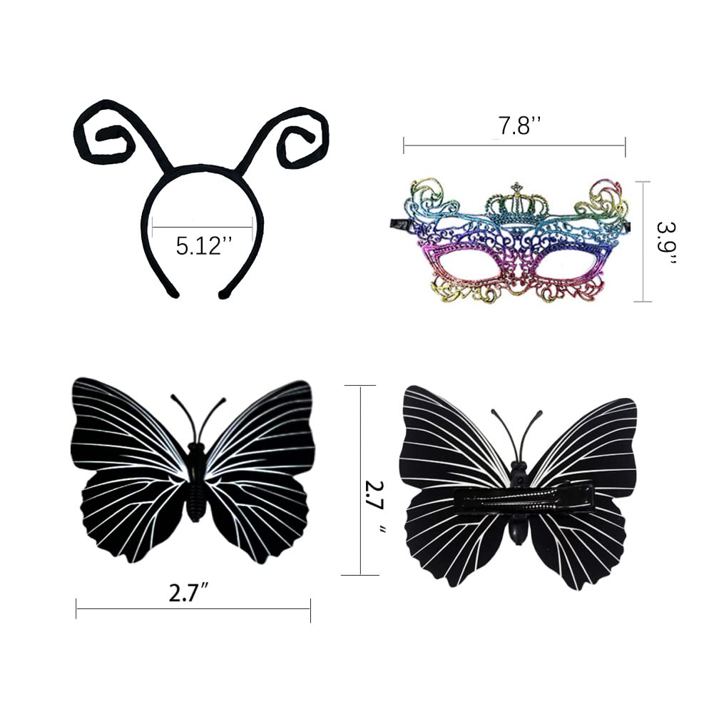 HAPNBCELE - Costume Ailes De Papillon Féerique Pour Femme - 11 Pièces (ailes, Cape, Masque, Pinces) - Pour Halloween, Cosplay, Fête