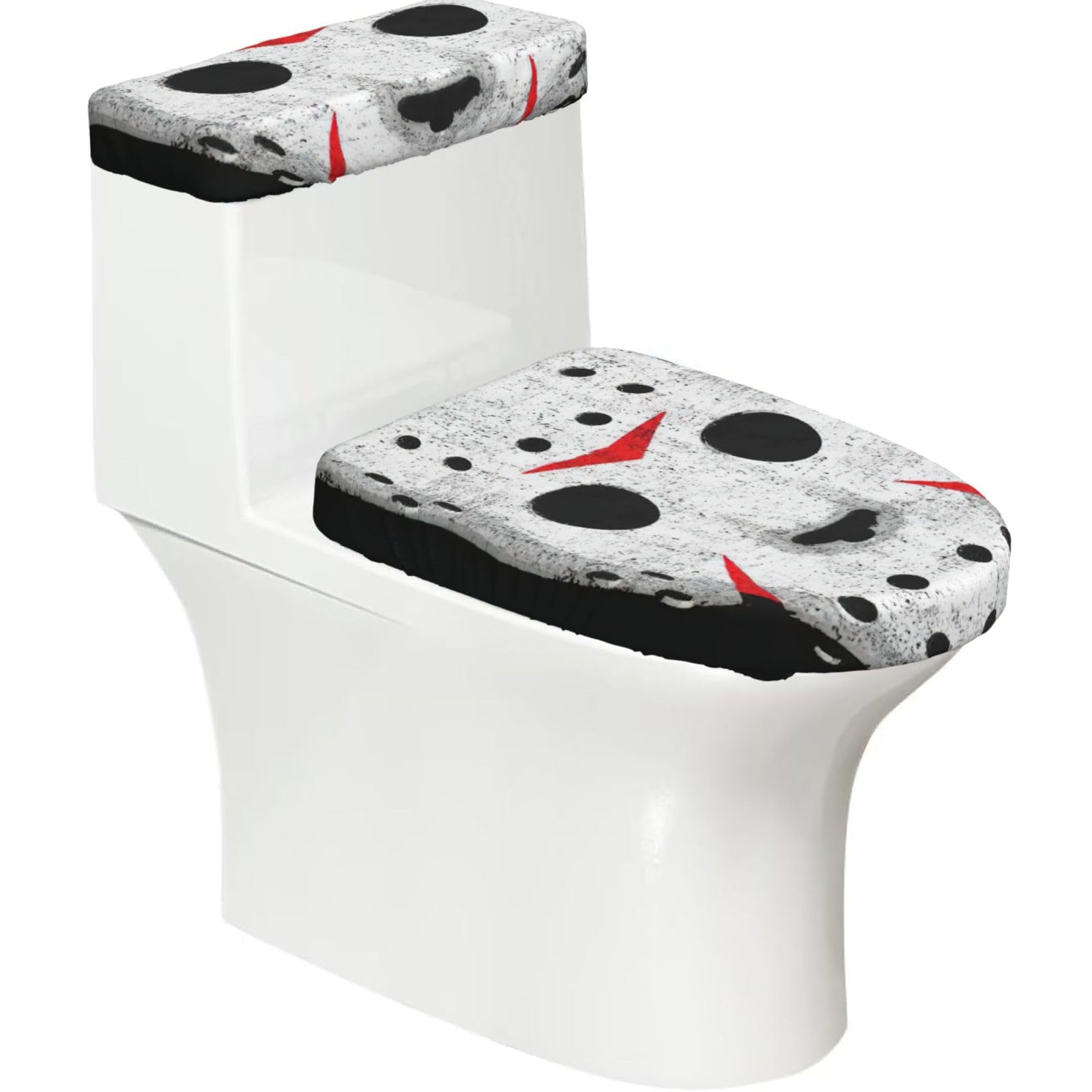 Horror Skull Print Stretch Toilet Covers Set, Polyester Covers Replacement For Fits Most Size Lids Bathroom Decor
