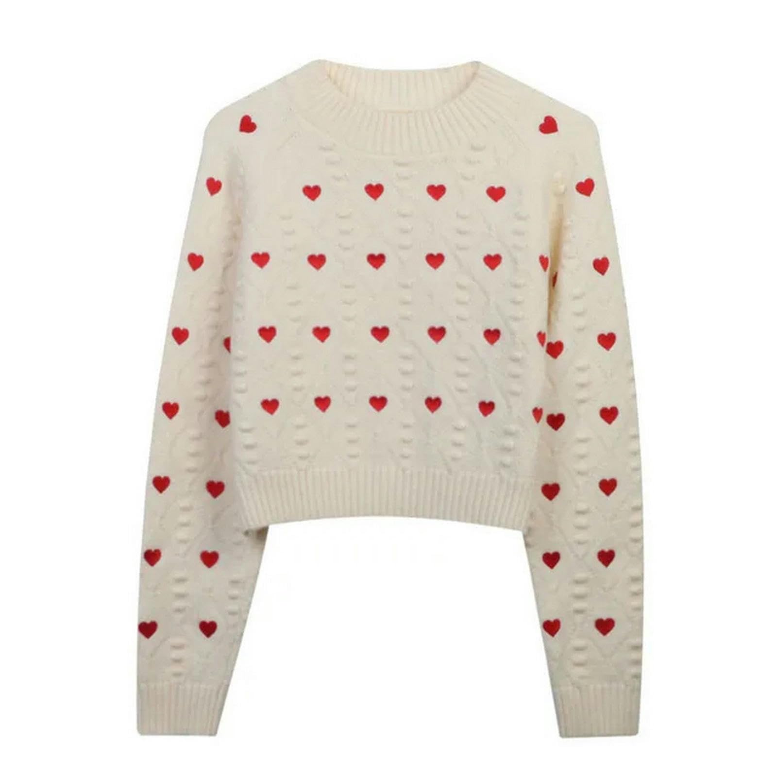 Sweter dla kobiet kobiety miłość serce haft dzianinowy sweter vintage długie rękawy okrągły dekolt damskie eleganckie damskie topy