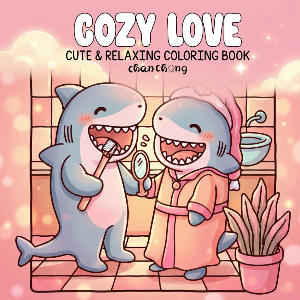 COZY LOVE: Coloring books for adults and teenagers featuring adorable mushroom characters, super cute animals, and simple designs to help relax and relieve stress.
