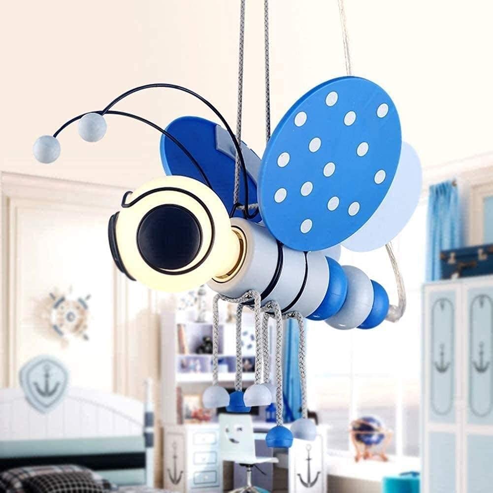 NZDY Protect Eyes Led Pendant Lights Childrens Creative Little Bee Ceiling Light, Romance Girl Boy Room Princess Lamp Chandelier Indoor Decoration Lighting,Height Adjustable,Blue