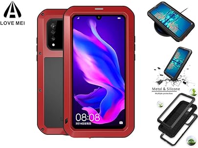 LOVE MEI Compatible Funda Metal Huawei P30 Lite  Dise ado para Deportes Aire Libre  Cubierta Resistente Resistente Golpes  Anti-ca da Anti-Nieve Antideslizante Resistente con Vidrio Templado 
