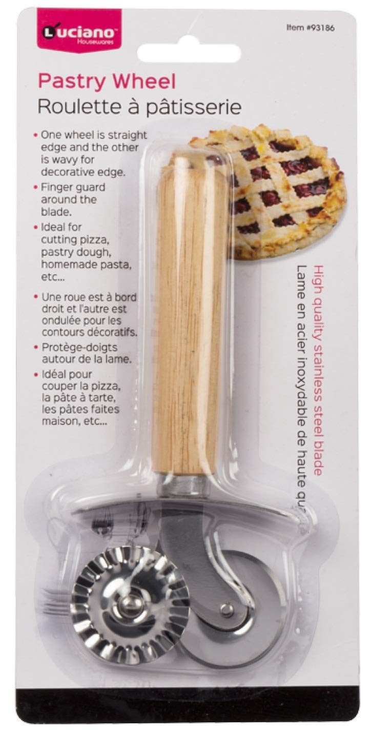 Luciano Roll Over Image to Zoom in Double-Blade Pastry Ravioli Pasta Dough Cutter Crimper Wheel with Wooden Handle