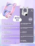 IClever Casques d'écoute pour enfants sans fil, LED Allumez-vous, 74/85dBA Volume limité, 50H Temps de jeu, Bluetooth 5.2, USB C, Casques pour enfants sans fil sur oreille pour les voyages iPad Comprimé, Meow Macaron-Purple