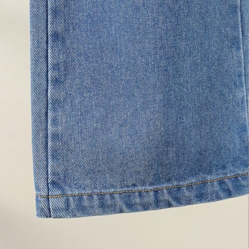 Girls Kids Ripped Jeans Straight Wide Leg Elastic High Waisted Distressed Washed Denim Pants Y2k (Blue, 170)4
