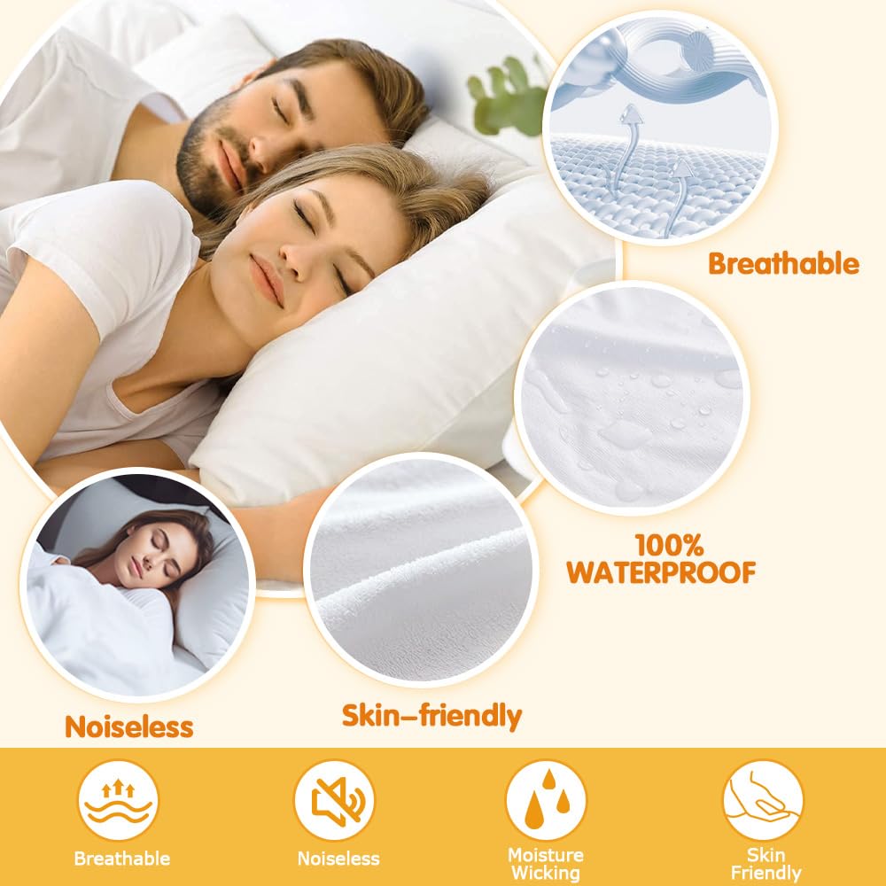 Protector De Colchón Impermeable 90x200 Cm - Transpirable, Antiácaros, Altura Hasta 30 Cm, Tela Toalla Suave, Color Blanco