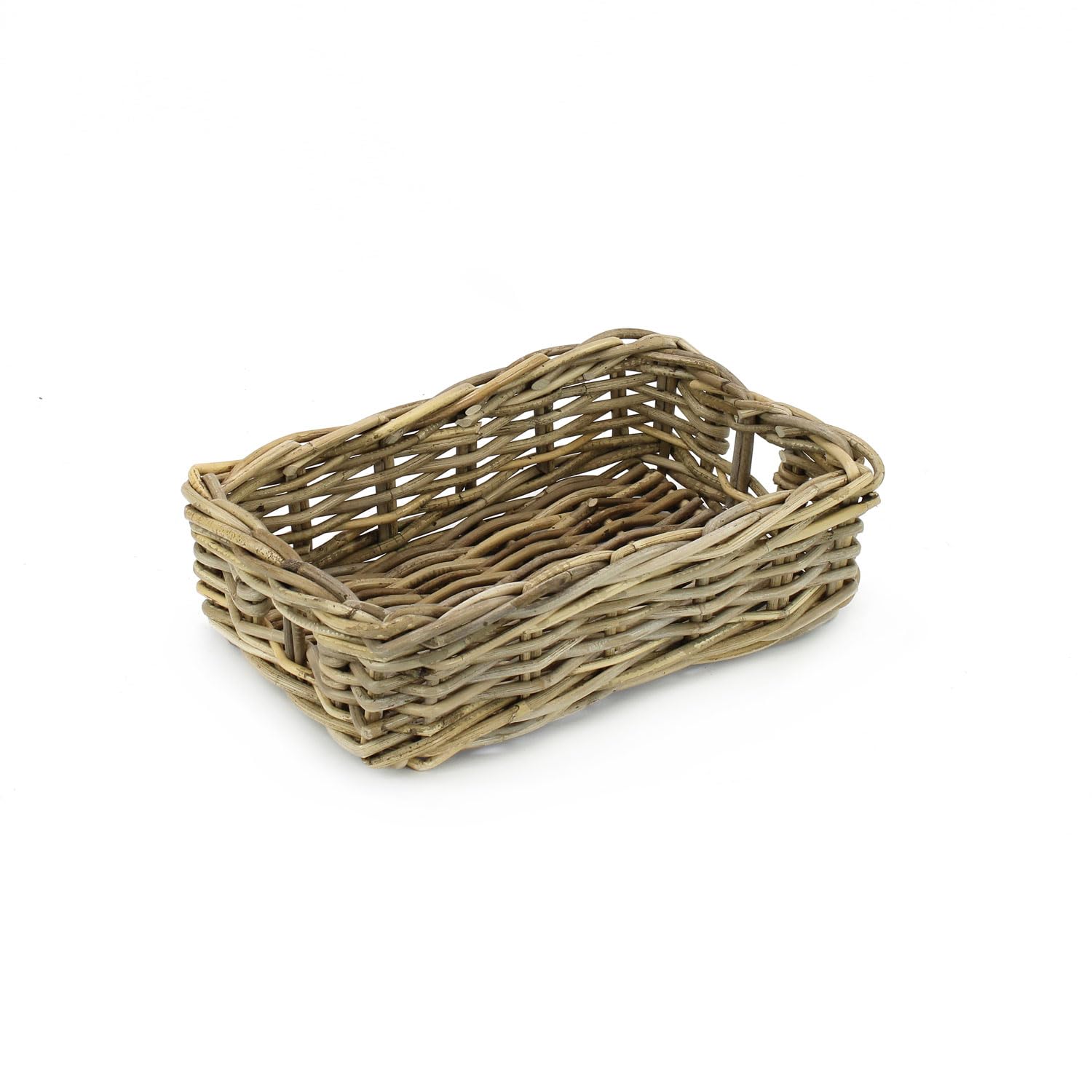 Gadsby Grey Small Kubu Rattan Display Basket – Handwoven Wash Rectangular Wicker Storage Basket For Home, Food, Accessories & Retail Displays