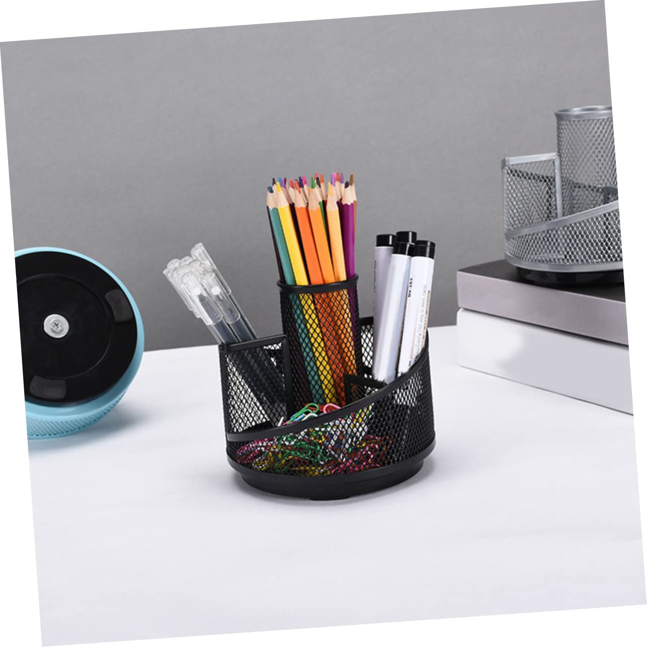 DOITOOL 4 Stück Drehbarer Metall Stiftehalter Schreibtisch Organizer Schwarz Multifunktional für Bürobedarf Kosmetikpinsel und Schreibutensilien Stabiles Design mit Glatter Oberfläche und