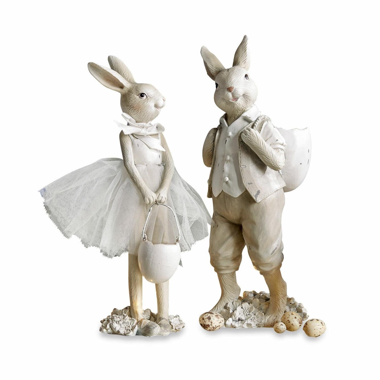 Loberon Hase 2er Set Perpignan, beige | detailreich gestaltet, handbemalt, nostalgischer Charme, Ostern, Osterhase, Osterdekoration, Osterfigur, Polyresin