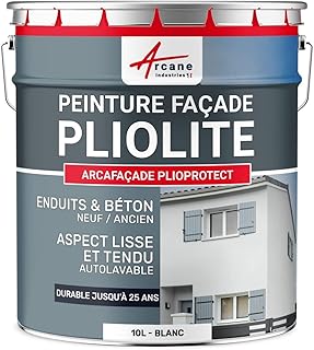 ARCANE INDUSTRIES Peinture façade pliolite pour Mur extérieur, crépi - Peinture Hydrofuge Solvantée - ARCAFACADE PLIOPROTECT - 10 L (+ ou - 80 m² en 1 Couche) Blanc