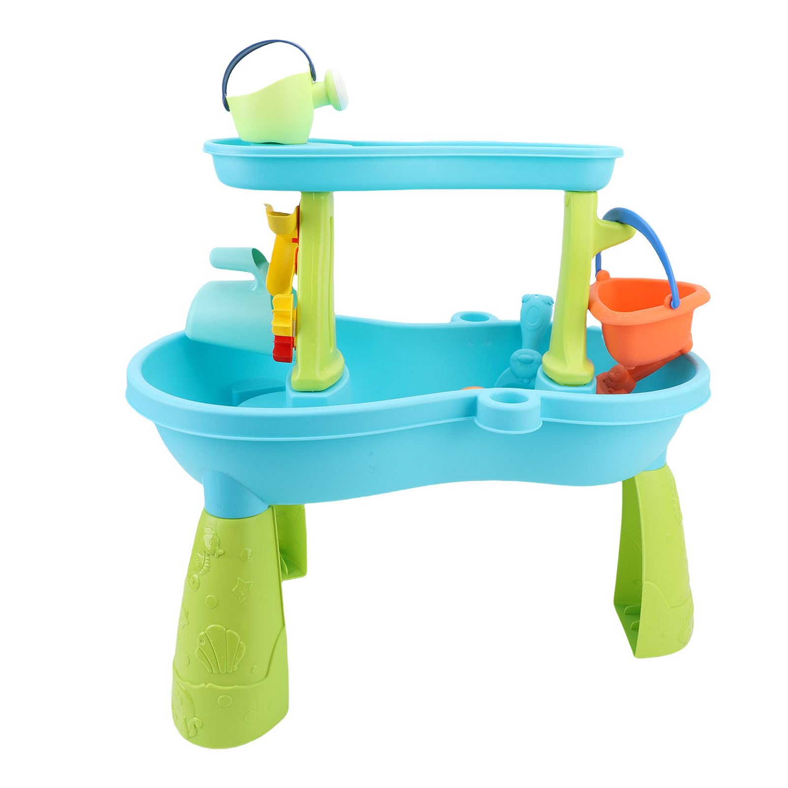 Jiawu Sandtisch, Geräumiger Sandspielbereich aus Lebensmittelechtem Kunststoff, Sandtisch-Set für Drinnen und Draußen, mit 19-teiligem Zubehör für Familien, Kindergarten, Eltern-Kind-Spiel