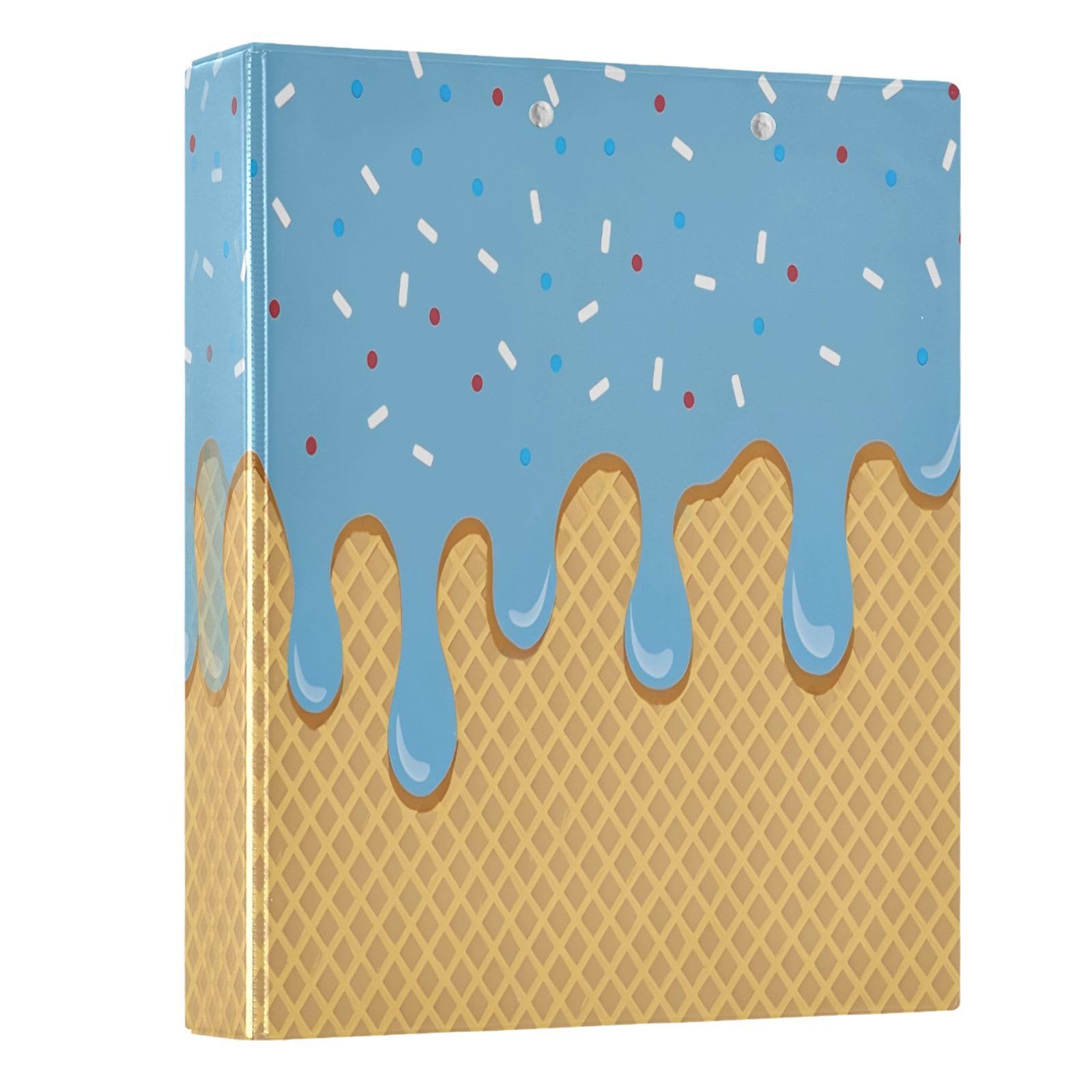 3 Ring Binder Blue Ice Cream 1.5 inch Binders Three Ring Binders with Clipboard Fit 8.5'' x 11'' Paper 3 Interior PVC Clear Pockets for Office Supplies