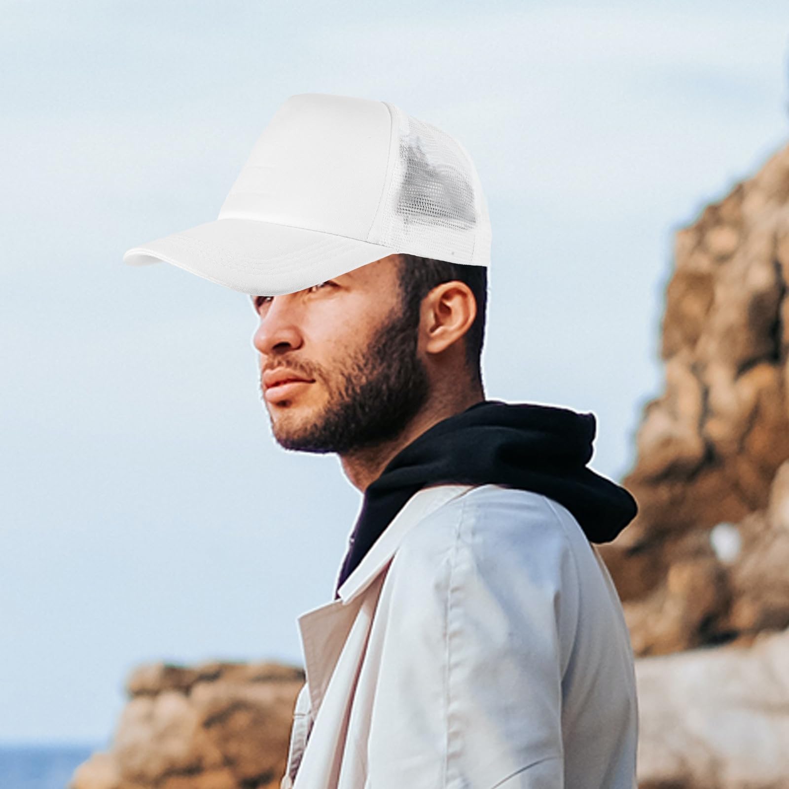 BESTonZON 10 Gorras de Béisbol en Color Claro para Sublimar Malla, Ligeras Poliéster, Ideales para Bricolaje y Actividades al Aire Libre como Pesca y Escalada