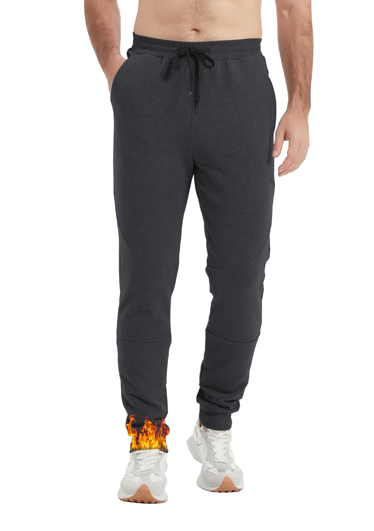 Mens Tall Fleece Lined Sweatpants 34/36/38/40 Inseam Joggers Zip Pockets