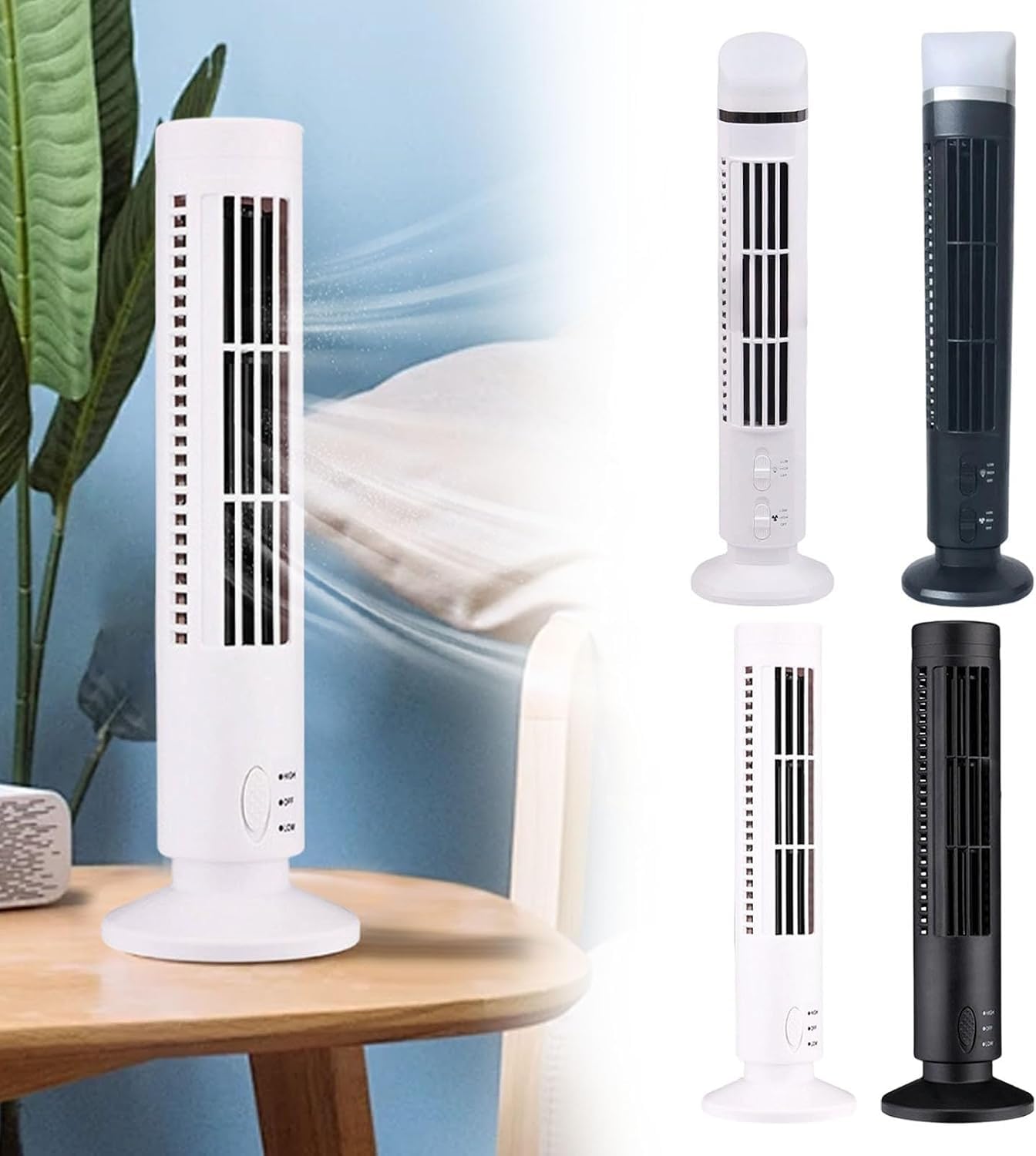 Ventilatore a torre senza pale, con ricarica USB, portatile, con luce notturna morbida, per casa, ufficio e camera da letto, ideale per uso interno