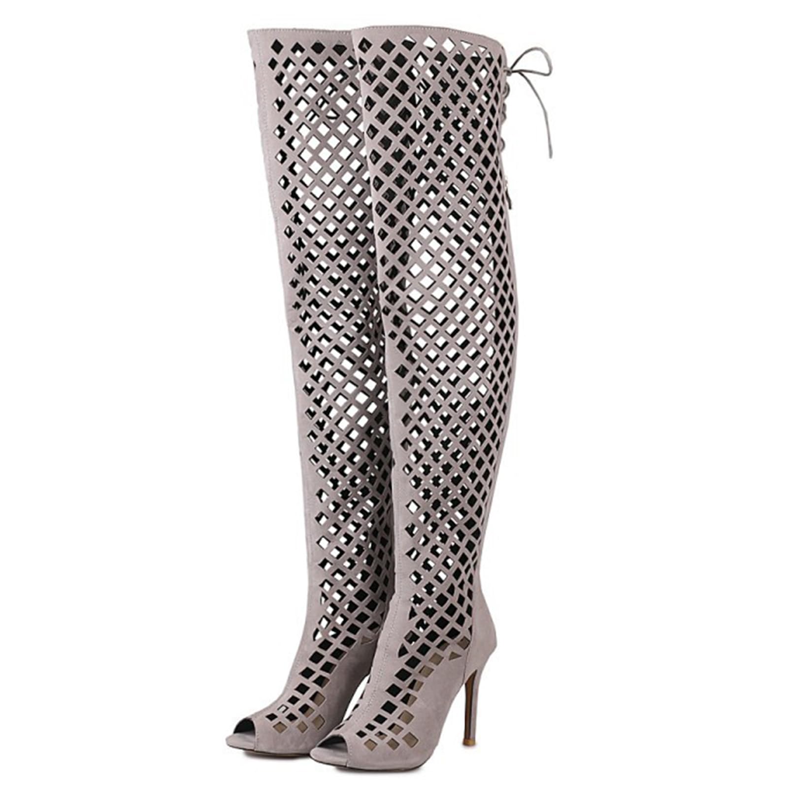 Damskie buty wędkarskie na kolanach Peep Toe Nagie Palce Szpilki Szpilka Hollow Mesh Zamek Błyskawiczny Sznurowadła Klub Nocny Impreza Festiwal Muzyka