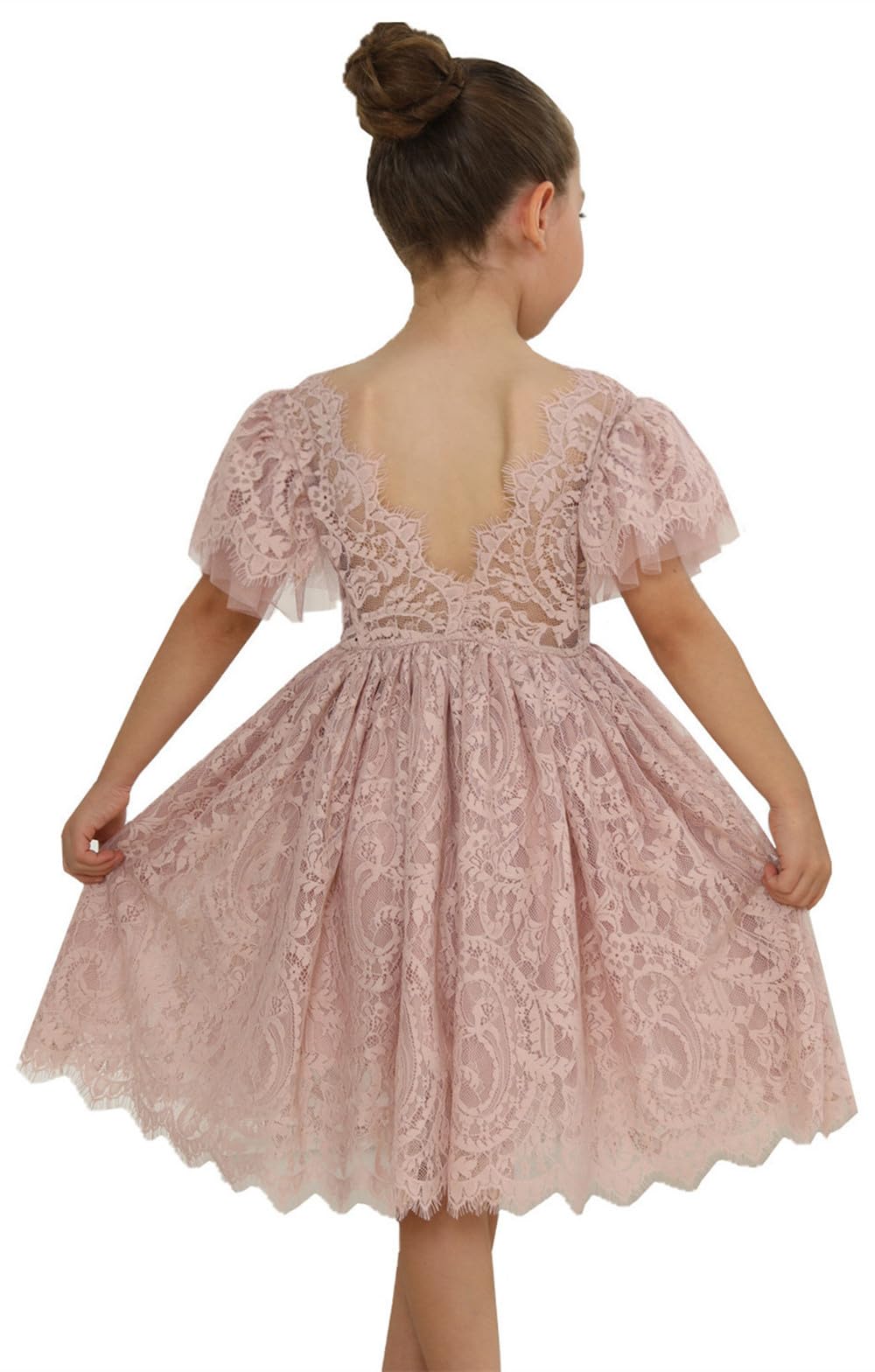 2Bunnies Girl Paisley Lace Back A-Line Straight Tutu Tulle Party Flower Girl Dress
