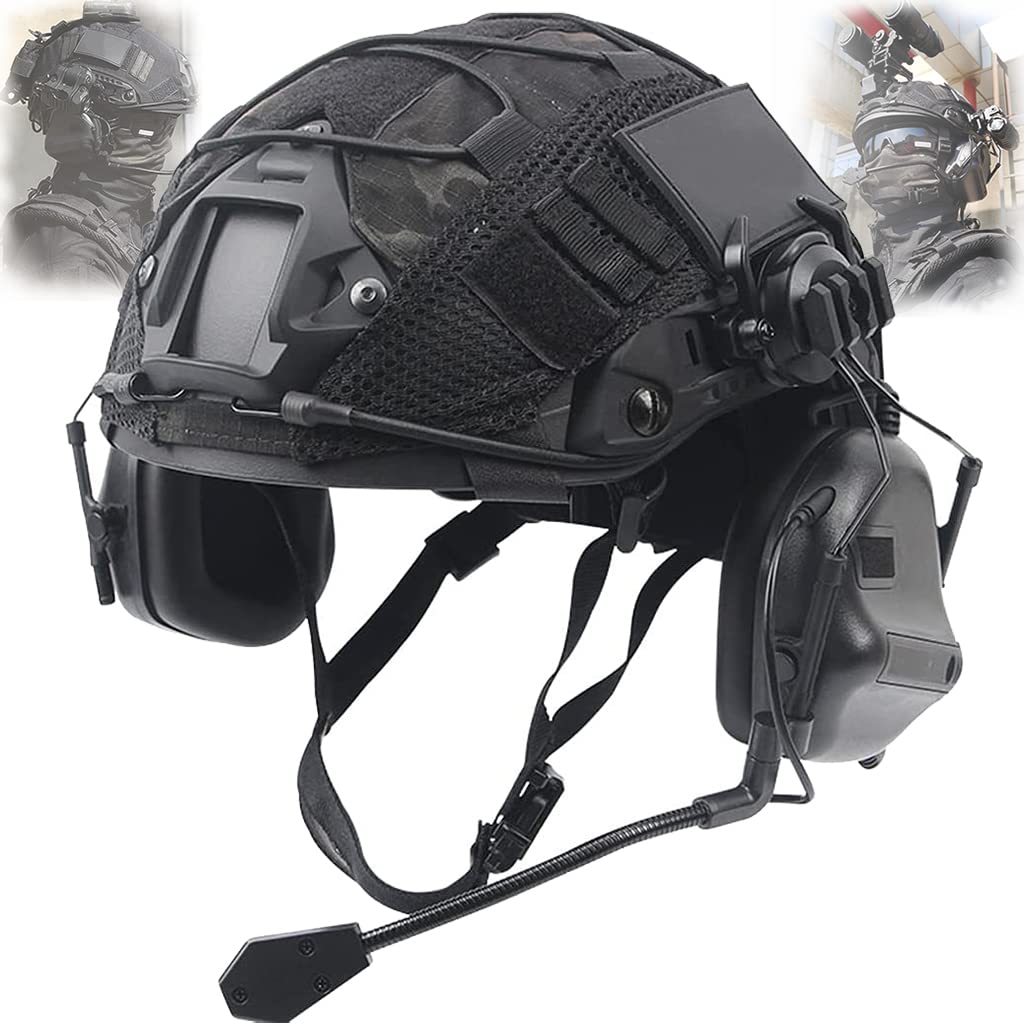 Tactical Fast Helmet Set With Military Headset And Airsoft Helmet Cover Adjustable Outdoor Paintball Hunting Gear For BB CS Game Protective Equipment