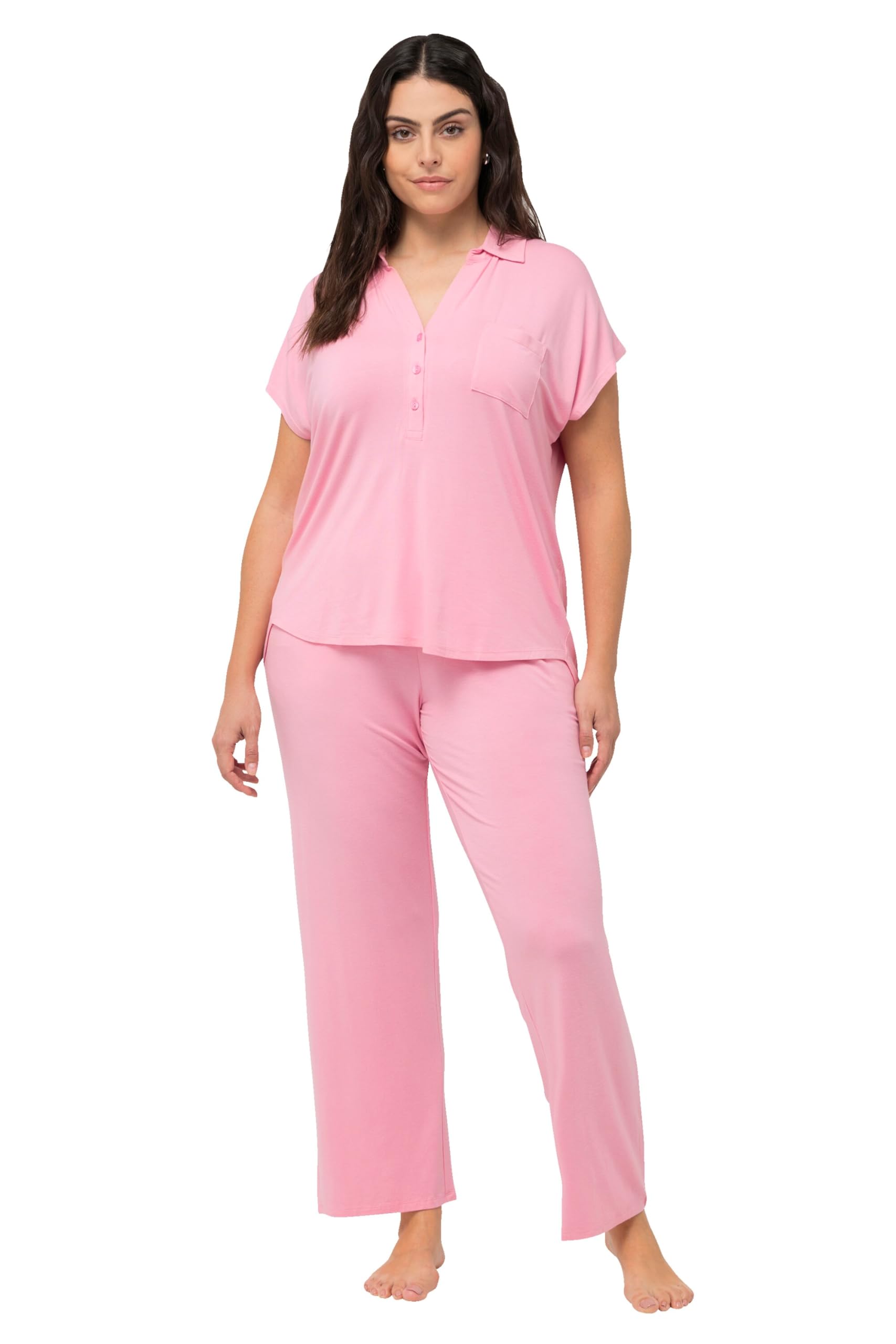 Ulla Popken Women's Pyjamas, Shirtcollar Pyjama Set