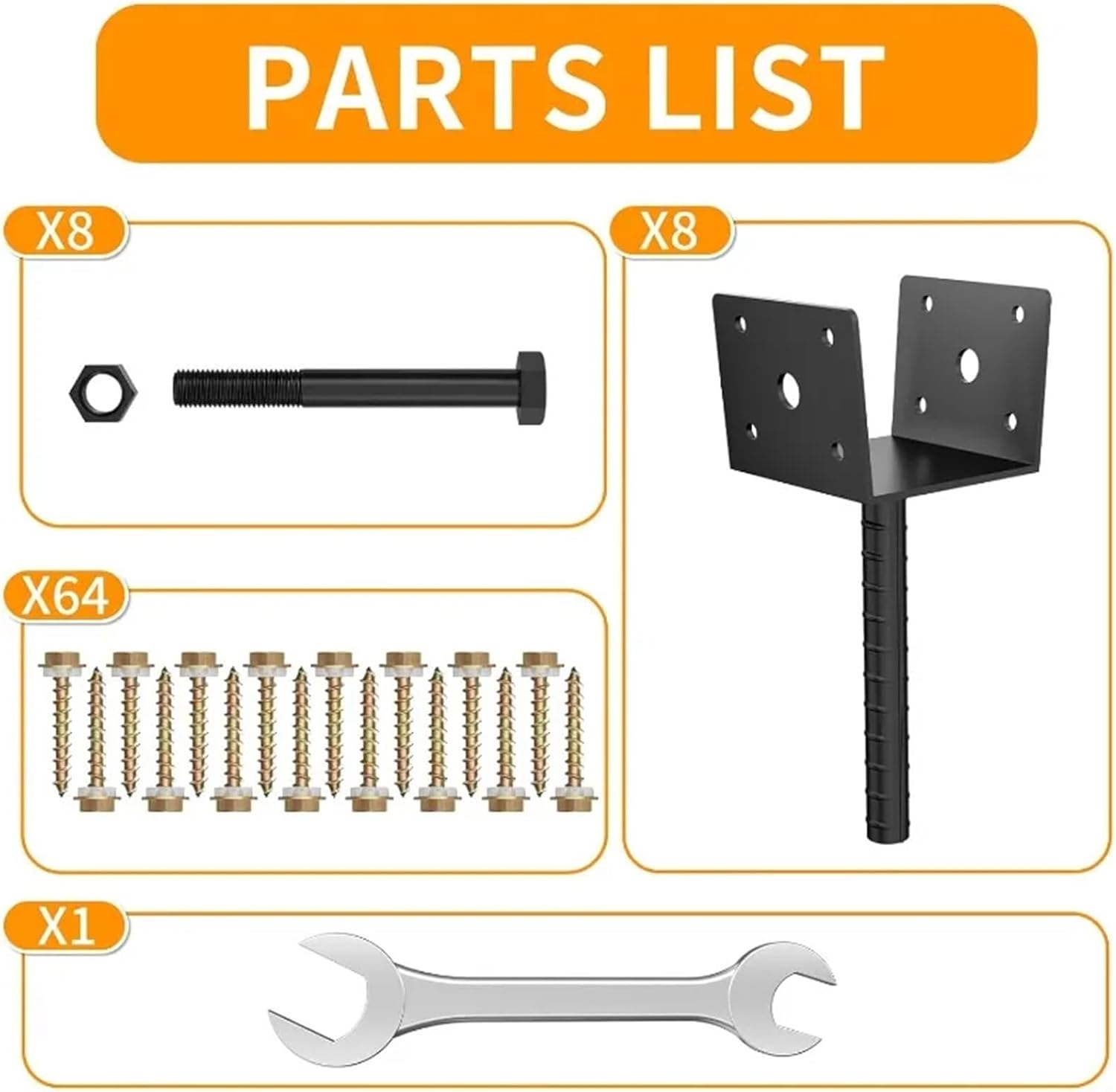 4x4 U Shape Fence Post Holder - 8 Pack Heavy Duty 13-GA Steel Concrete Anchor Brackets, Rust-Proof Black Powder-Coated Railing B