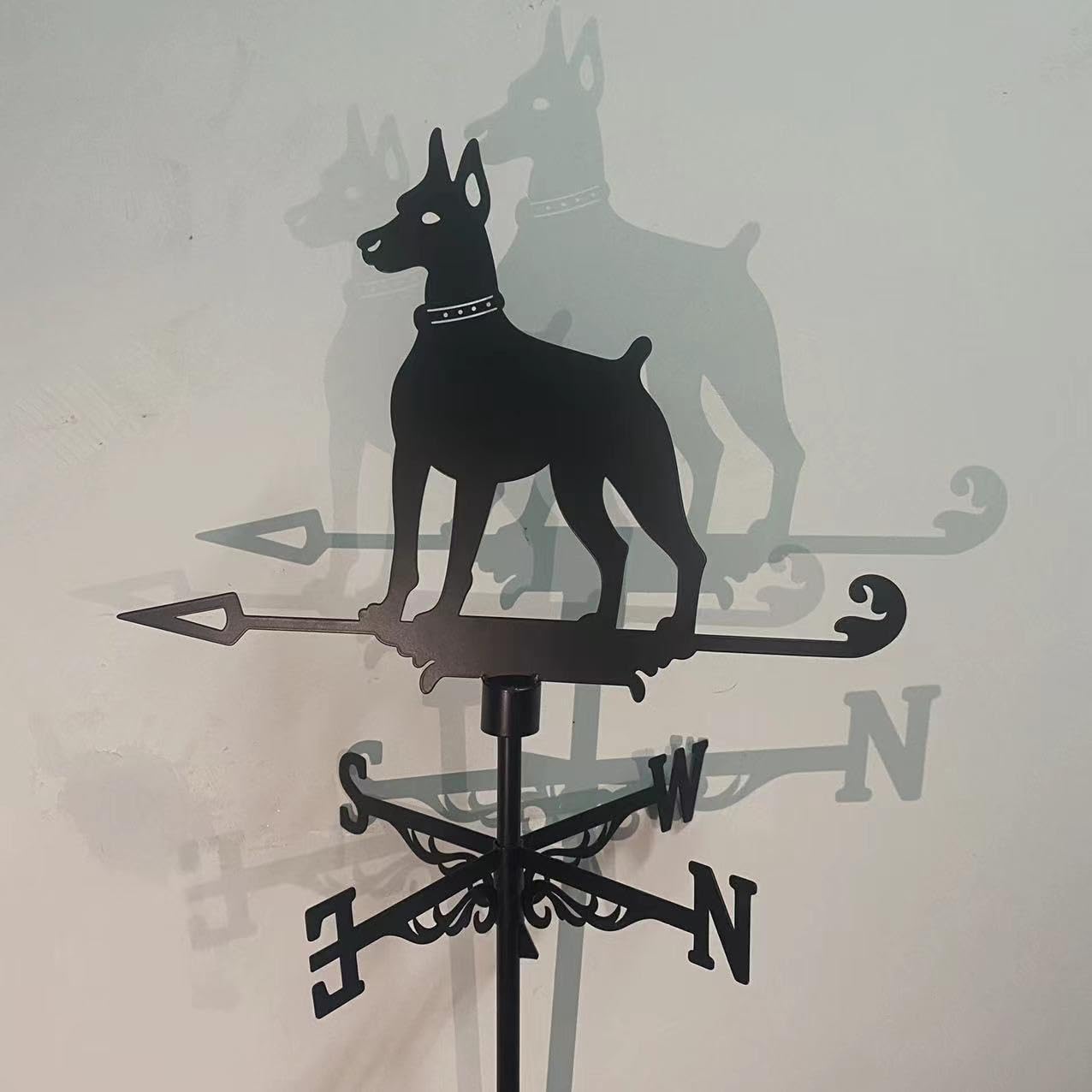 Żelazna łopatka pogodowa, Doberman wiatrowskaz metalowy na dach i pomiar prędkości wiatru kierunek podwórko farma ranczo na zewnątrz ogród dekoracja świąteczna