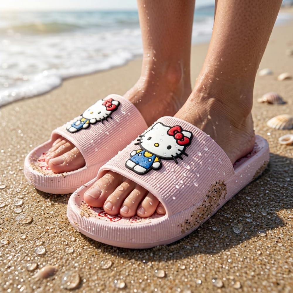 Eva Hello Kitty japonki dla chłopców i dziewcząt - antypoślizgowe sandały plażowe Hello Kitty dla dzieci, wygodne i lekkie klapki na basen, lato i do codziennego użytku