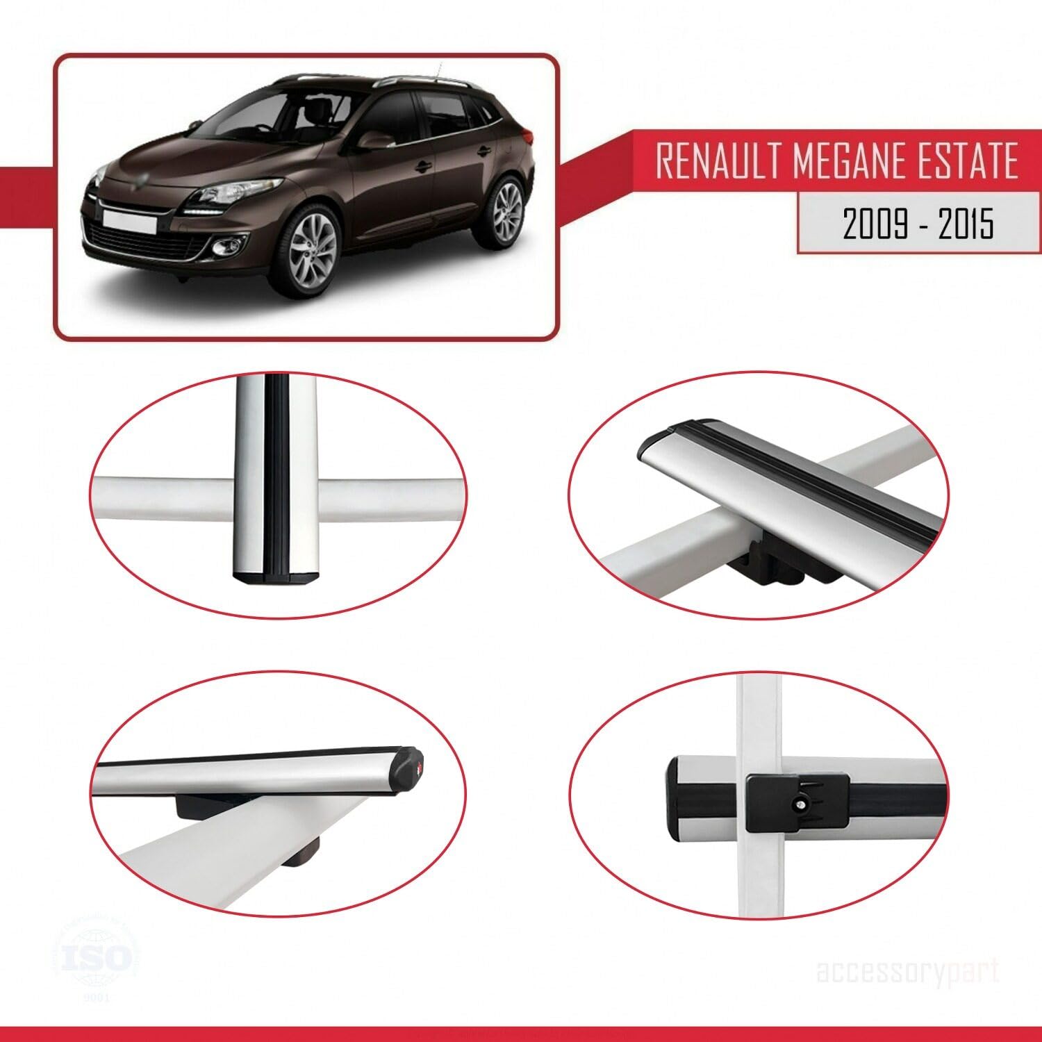 Kompatybilny z Renault Megane 3 ST 2009-2015 BASIC Model Aluminiowe poprzeczki dachowe Szary 2 szt.